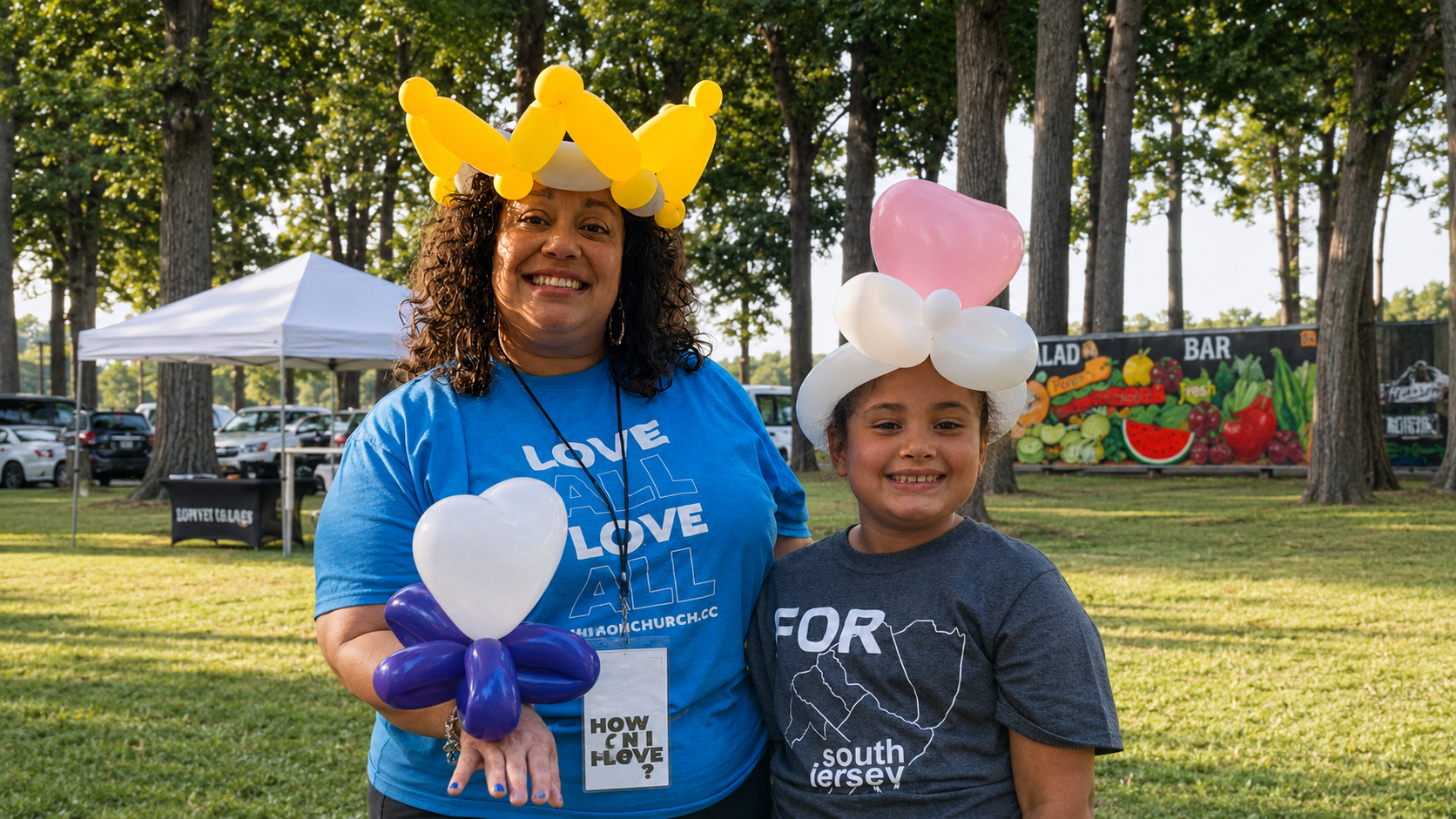 Church community family day with diverse congregation celebrating outdoors