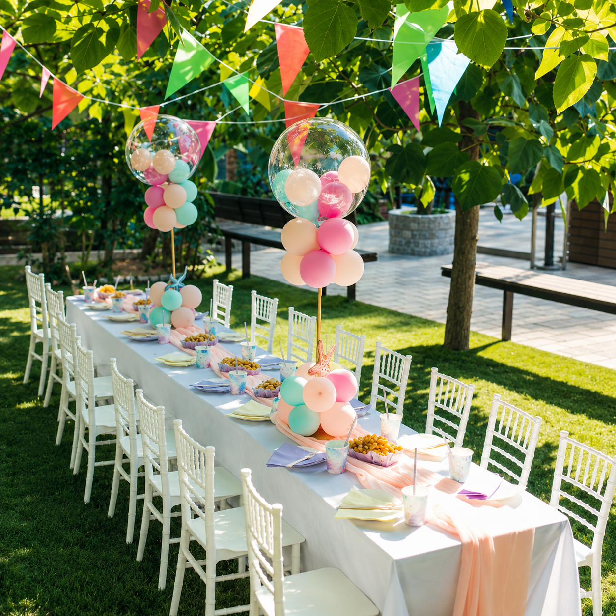Upscale children's celebration at an elegant venue with diverse families and refined décor